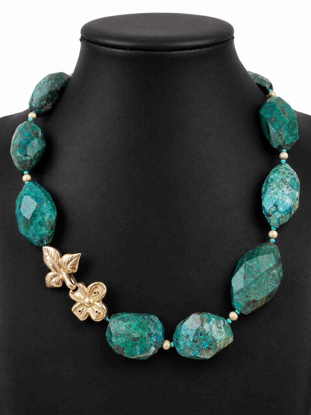 Handmade Chrysocolla 925 Sterling Silver Floral Toggle Necklace One of a Kind